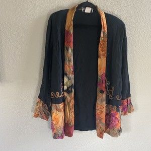 Vintage Sharon  Anthony Funky Art to Wear Lagenlook Cardigan Open Black 16W